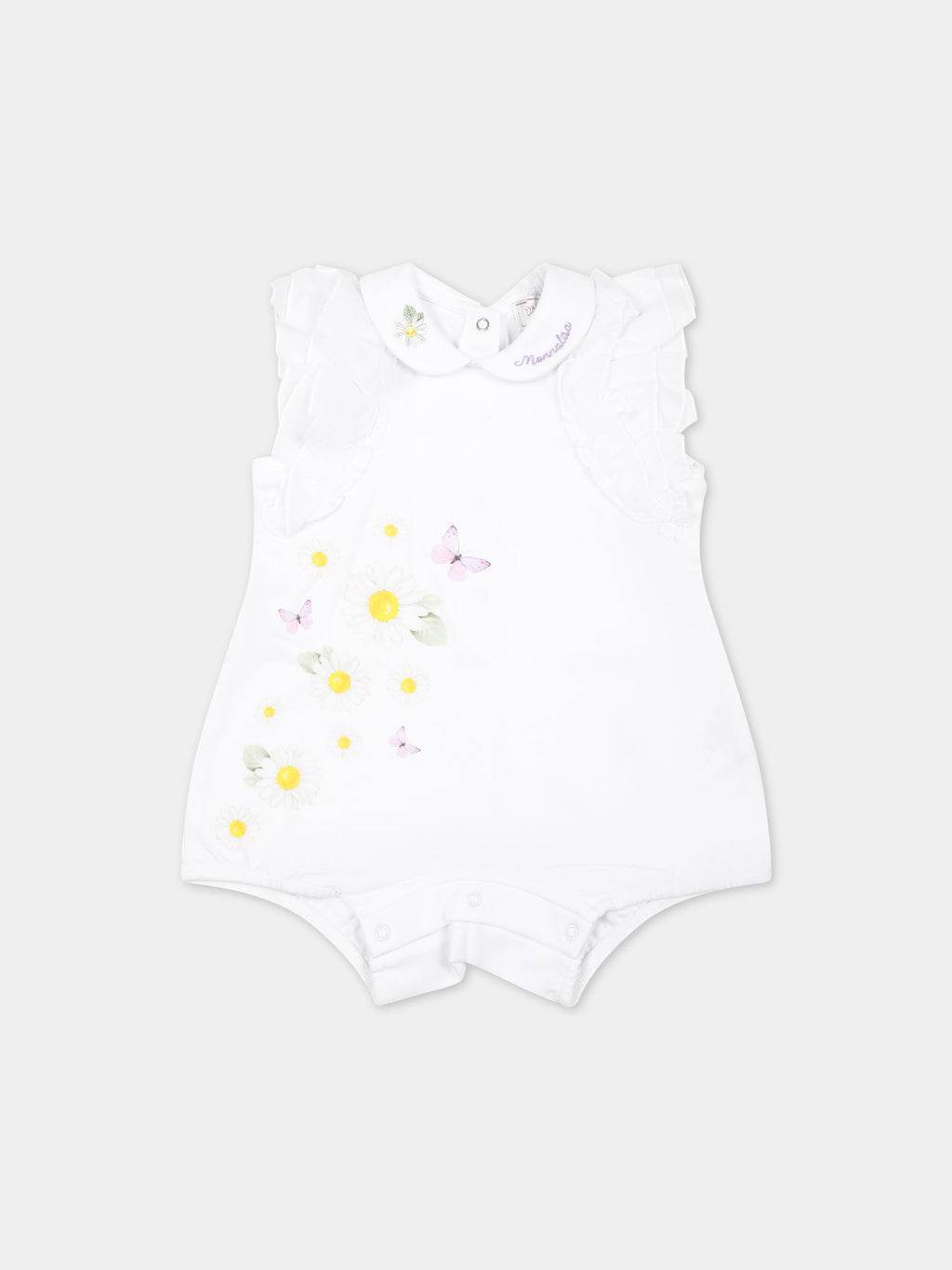 White romper for baby girl with daisy print